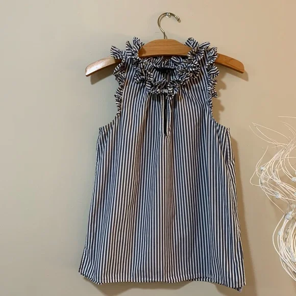 J. Crew Sleeveless Top Shirt Ruffles Stripes - Picture 3 of 8